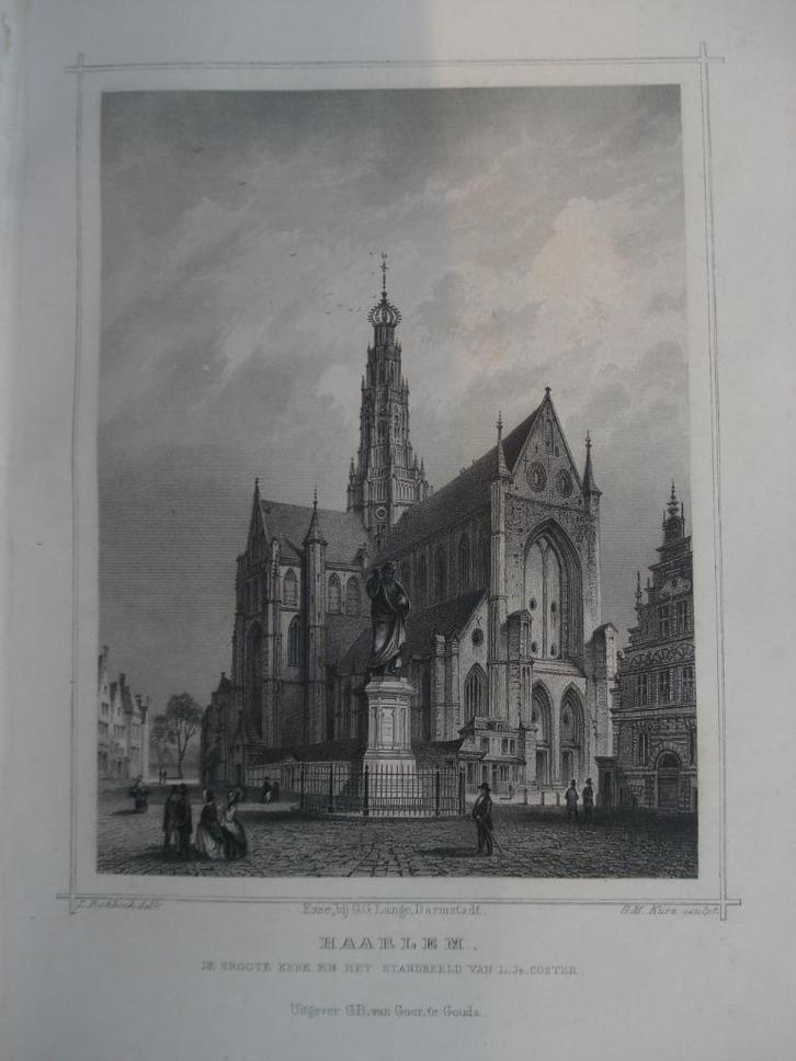 022 Haarlem de Groote kerk Staalgravure 1860, Antiek en Kunst, Kunst | Etsen en Gravures, Ophalen of Verzenden