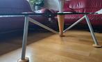Design salontafel,  glas, metaal, hout, Huis en Inrichting, Tafels | Salontafels, Ophalen, Gebruikt, 100 tot 150 cm, Design modern driehoekig