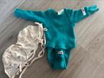 Meegroeiromper Merinowol Manymonths en 2 zijde strikmutsjes, Ophalen of Verzenden, Gebruikt, Jongetje of Meisje, Nacht- of Onderkleding