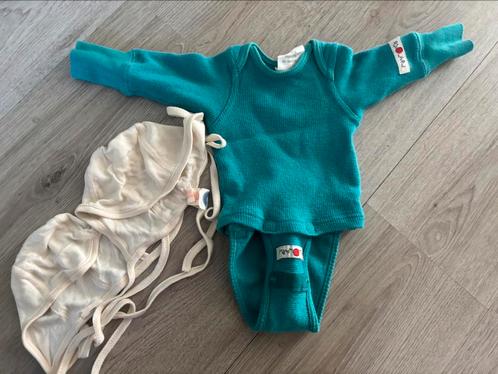 Meegroeiromper Merinowol Manymonths en 2 zijde strikmutsjes, Kinderen en Baby's, Babykleding | Maat 56, Gebruikt, Jongetje of Meisje