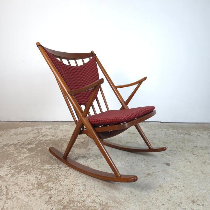 Frank Reenskaug, Bramin Møbler schommelstoel Deens teak 60's, Huis en Inrichting, Fauteuils, Gebruikt, Hout, Stof, 50 tot 75 cm
