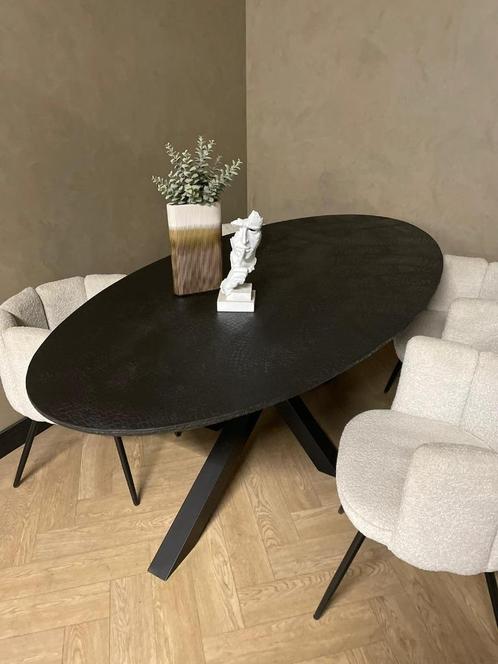 Zwarte ovale eettafel - croco structuur | maatwerk, Huis en Inrichting, Tafels | Eettafels, Nieuw, 50 tot 100 cm, 150 tot 200 cm