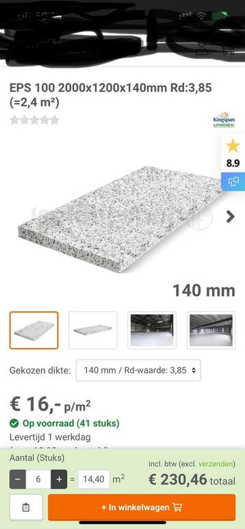 EPS 100 2000x1200x140mm Rd:3,85 (=2,4 m²) 6 stuks beschikbaar voor biedingen