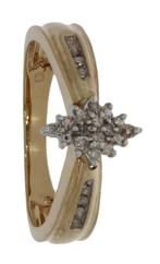 14 karaats gouden design dames ring met 14 diamanten, Sieraden, Tassen en Uiterlijk, Ringen, Goud, Goud, Met edelsteen, 17 tot 18