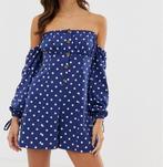 Polka dot off shoulder playsuit (ASOS), Blauw, Nieuw, Ophalen of Verzenden, Maat 34 (XS) of kleiner