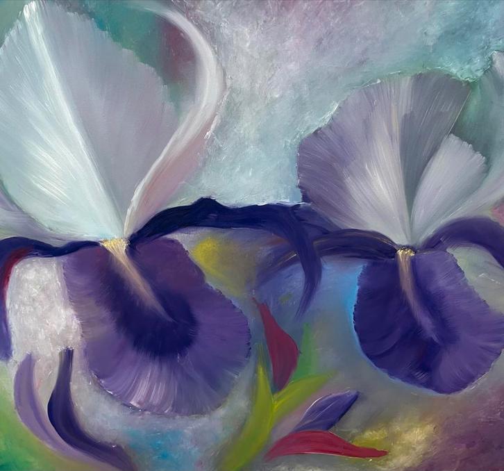 Iris Bloemen Schilderij gesigneerd, Antiek en Kunst, Kunst | Schilderijen | Klassiek, Ophalen of Verzenden