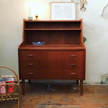 Vintage Secretaire Teak Fineer. NU MET 20% KORTING.