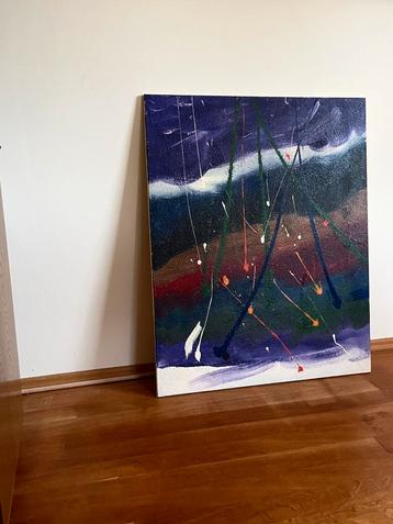 Heel groot vintage werk kunstwerk 105x80cm beschikbaar voor biedingen