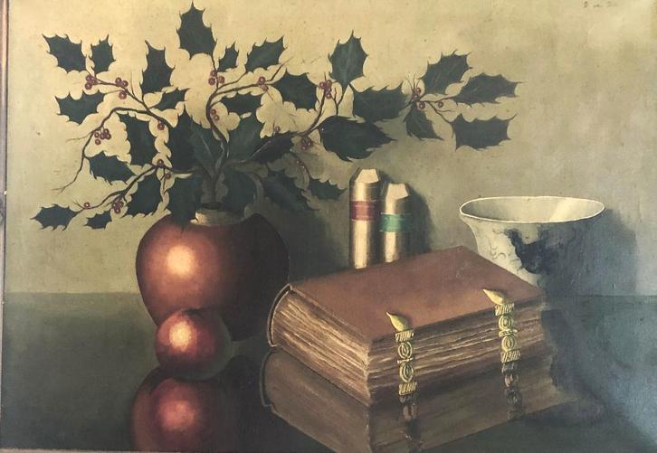 Sfeervol stilleven op doek, ingelijst in een klassieke lijst, Antiek en Kunst, Kunst | Schilderijen | Klassiek, Ophalen of Verzenden