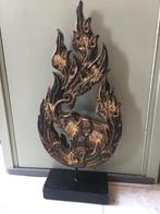 Groot houtsnijwerk : olifant, vlammen, Ophalen of Verzenden