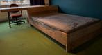 Steigerhouten Bed (140x200) & Bureau, Huis en Inrichting, Slaapkamer | Bedden, Ophalen, Gebruikt, Bruin, 210 cm