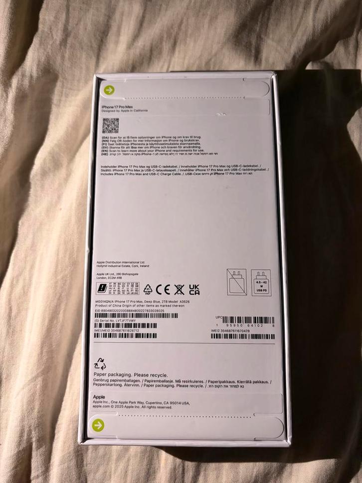 iPhone 17 Pro Max 2TB Deep Blue - Nieuw!, Computers en Software, Apple iPads, Nieuw, 1 TB, Blauw, Ophalen of Verzenden