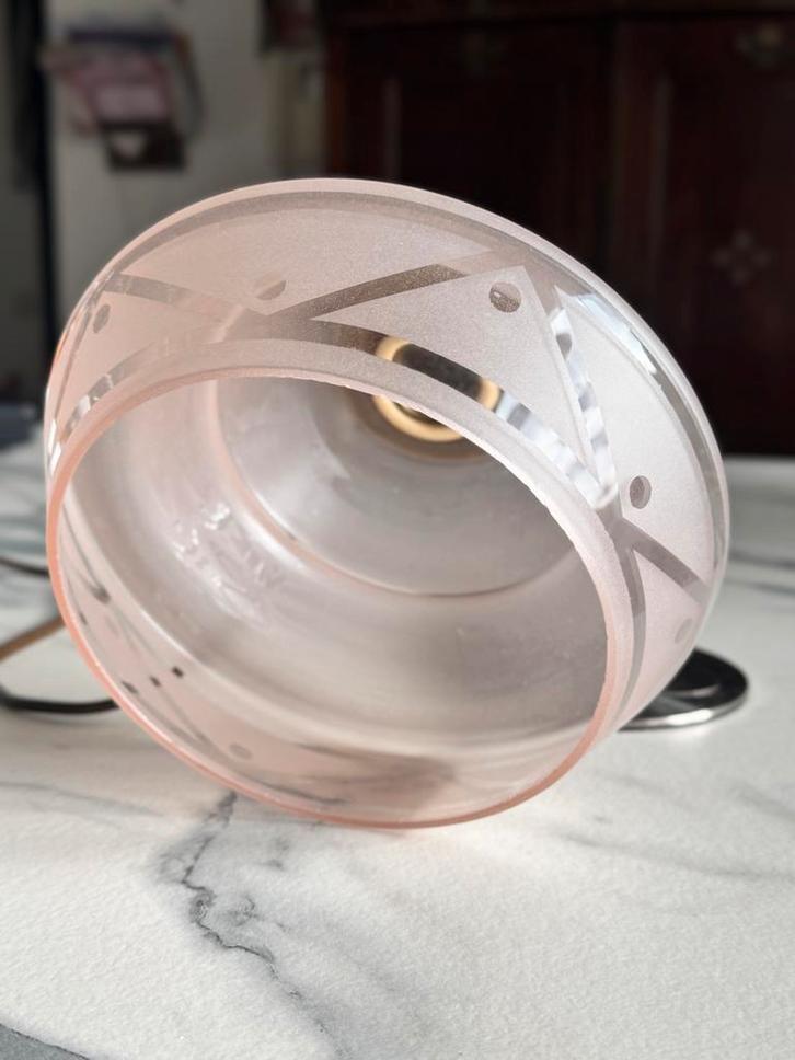 Vintage Hanglampje met Art Deco Glas, Huis en Inrichting, Lampen | Overige, Gebruikt, Ophalen of Verzenden