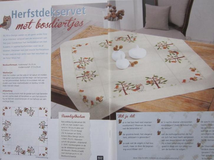 Borduur telpatroon voor dekservet met bosdiertjes, Hobby en Vrije tijd, Borduren en Borduurmachines, Nieuw, Patroon, Handborduren