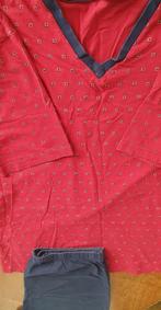 Herenpyjama zgan katoen korte mouw + broek V hals rood blauw, Ophalen, Zo goed als nieuw, Maat 52/54 (L)