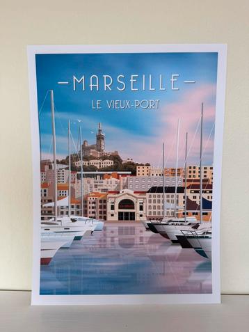 Poster / affiche van Marseille, Le Vieux-port 30x40 beschikbaar voor biedingen
