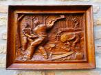 3D houtsnijwerk plaquette lijst H.Mariot gesig. houthakkers, Antiek en Kunst, Ophalen of Verzenden