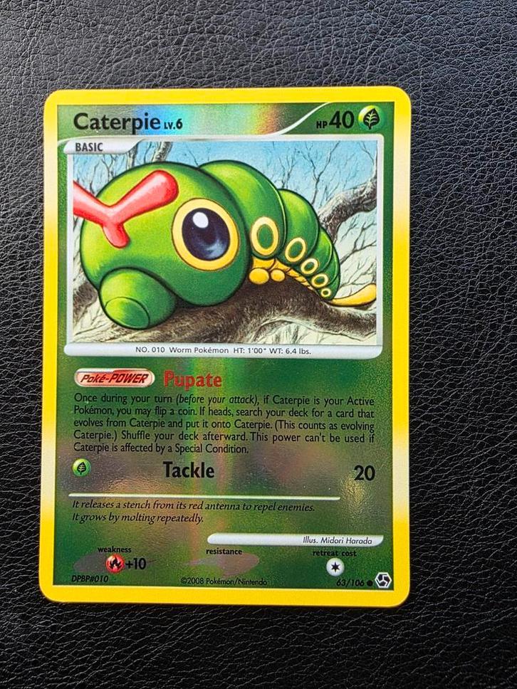 Caterpie lv6 #63 diamond pearl great encounters reverse, Hobby en Vrije tijd, Verzamelkaartspellen | Pokémon, Nieuw, Losse kaart