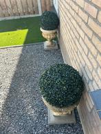 2 betonnen tuinvazen met kunststof buxusbol, Tuin en Terras, Tuinvazen, Ophalen, Zo goed als nieuw