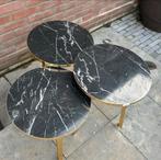 Set van 3 Bijzettafels Marmerlook, Huis en Inrichting, Tafels | Bijzettafels, Ophalen, Zo goed als nieuw, Rond, Metaal of Aluminium
