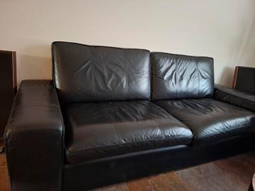 Zwarte leren 3-zitsbank Ikea Kivik - afbeelding 2