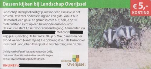 Dassenkijken bij Landschap Overijsel. € 5,- korting p.p., Tickets en Kaartjes, Kortingen en Cadeaubonnen, Drie personen of meer