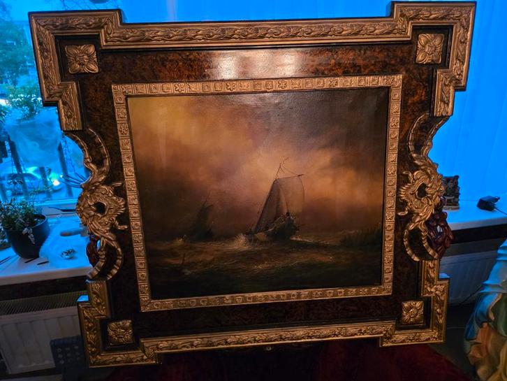 Groot Schilderij - Schepen op Zee - 94x85cm, Antiek en Kunst, Kunst | Schilderijen | Klassiek, Ophalen