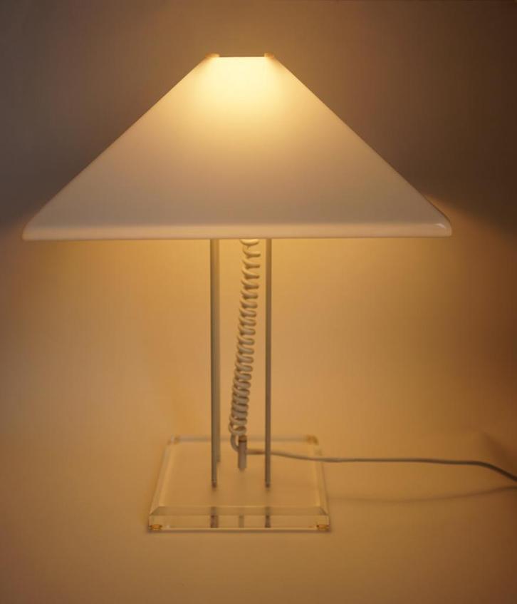 vintage '80 tafellamp acryl wit helder Harco Loor plexiglas., Huis en Inrichting, Lampen | Tafellampen, Gebruikt, Minder dan 50 cm