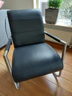 Z.g.a.n. zwart leren fauteuil van Henders & Hazel, Modern, Industrieel, Minder dan 75 cm, Metaal, Zo goed als nieuw
