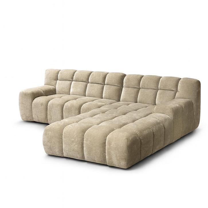 Blokken bank toscane in velours stof taupe 40% korting, Huis en Inrichting, Banken | Sofa's en Chaises Longues, Nieuw, Vierpersoons of meer