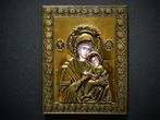 Icoon Maria en Jezus met messing riza, Antiek en Kunst, Antiek | Religie, Ophalen of Verzenden