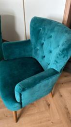 2 x olie groene blauwe fluwelen fauteuils, Huis en Inrichting, Fauteuils, Ophalen, Gebruikt, Minder dan 75 cm, 50 tot 75 cm