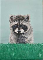 Baby Wasbeer Schilderij - Handgemaakt, Antiek en Kunst, Ophalen of Verzenden