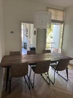 ROBUUSTE EETTAFEL -HOUT en Staal, 220 cm lang, Ophalen, Industrieel, robuust, 200 cm of meer, 50 tot 100 cm