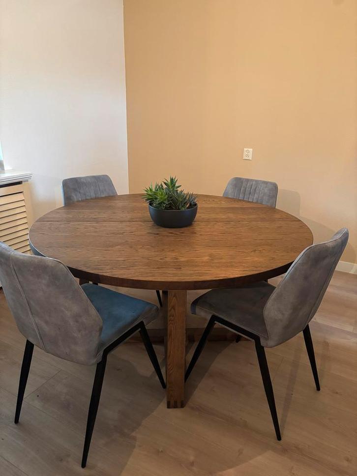 Robuuste Ronde Tafel, Huis en Inrichting, Tafels | Eettafels, Gebruikt, 100 tot 150 cm, Vier personen, Rond, Eikenhout, Ophalen