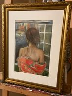 Olieverf schilderij in lijst ( meisje aan de Maas), Ophalen of Verzenden