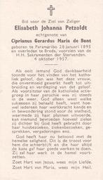 Petzoldt Elisabeth 1895 Paramaribo  1957 Breda, Verzamelen, Ophalen of Verzenden, Bidprentje