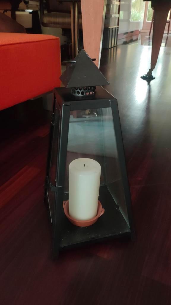 Lantaarn met Kaars - Staand/Hangend - 42cm, Huis en Inrichting, Woonaccessoires | Kandelaars en Kaarsen, Zo goed als nieuw, Kandelaar
