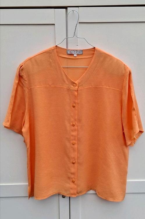 Vintage blouse, maat 42/XL - oranje - streepje/ribbeltje -, Kleding | Dames, Blouses en Tunieken, Gedragen, Maat 42/44 (L), Oranje