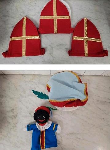 3x kinder mijter. 1x Pieten handpop. 1x Piet muts beschikbaar voor biedingen