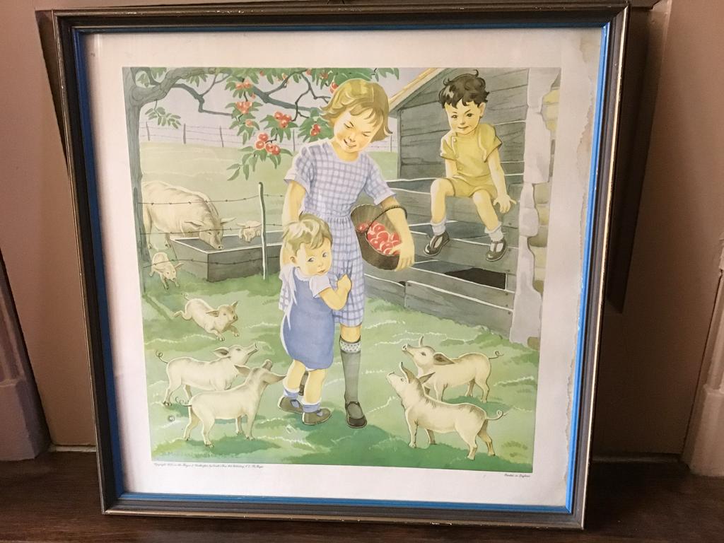 Vintage Engeland Kinderprent met Varkens, Ophalen