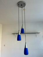 Blauwe/zilver hang lamp, Huis en Inrichting, Lampen | Hanglampen, Ophalen, Gebruikt, Glas, 75 cm of meer