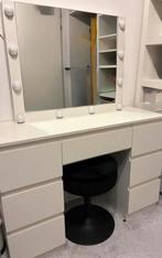 Witte make up tafel met spiegel en verlichting, Huis en Inrichting, Tafels | Kaptafels, Ophalen, 100 tot 150 cm, 50 tot 100 cm