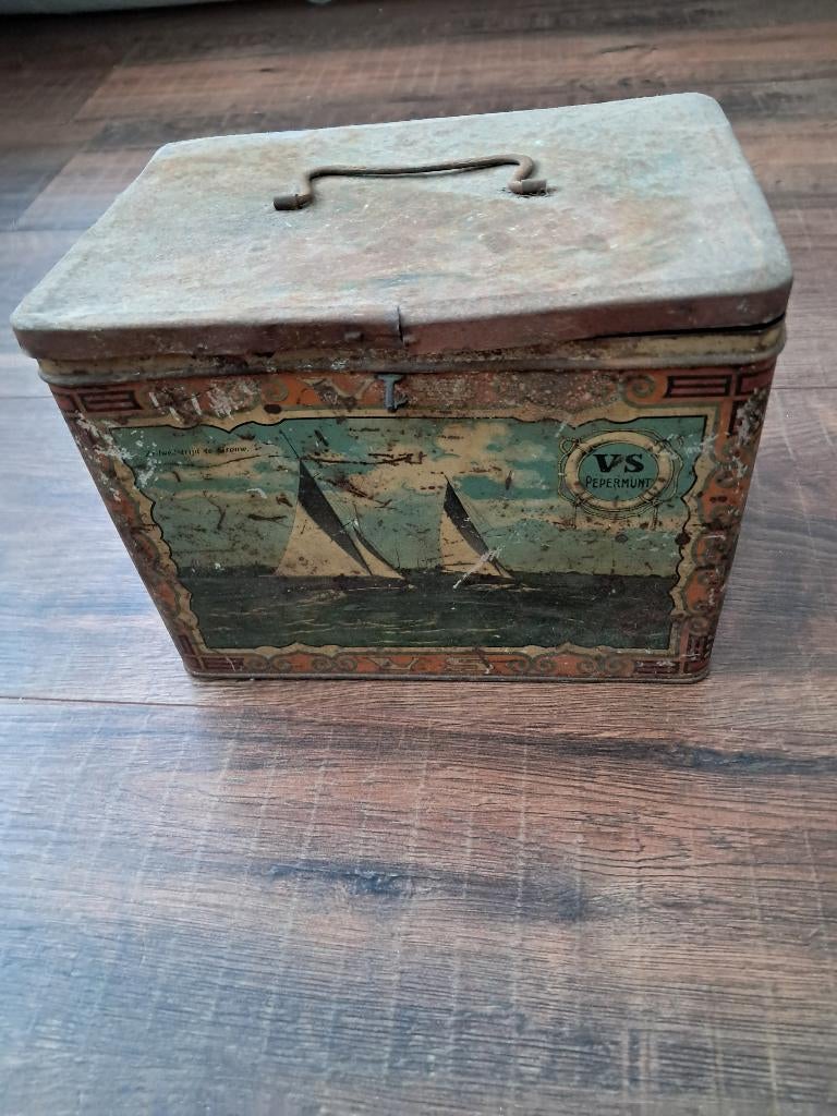 Oud Blik – V.S. Pepermunt – Vintage met Zeilschip Afbeelding, Verzamelen, Blikken, Verzenden, Gebruikt, Overige