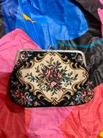 Vintage antiek boho petit point gobelin portemonnee clutch, Ophalen of Verzenden, Zo goed als nieuw, Zwart, Met knipsluiting