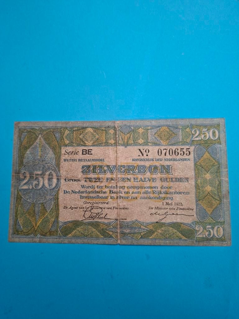 2,5 gulden Zilverbon uit 1922 in ZF
Serie BE, Postzegels en Munten, Bankbiljetten | Nederland, Ophalen of Verzenden, 2½ gulden