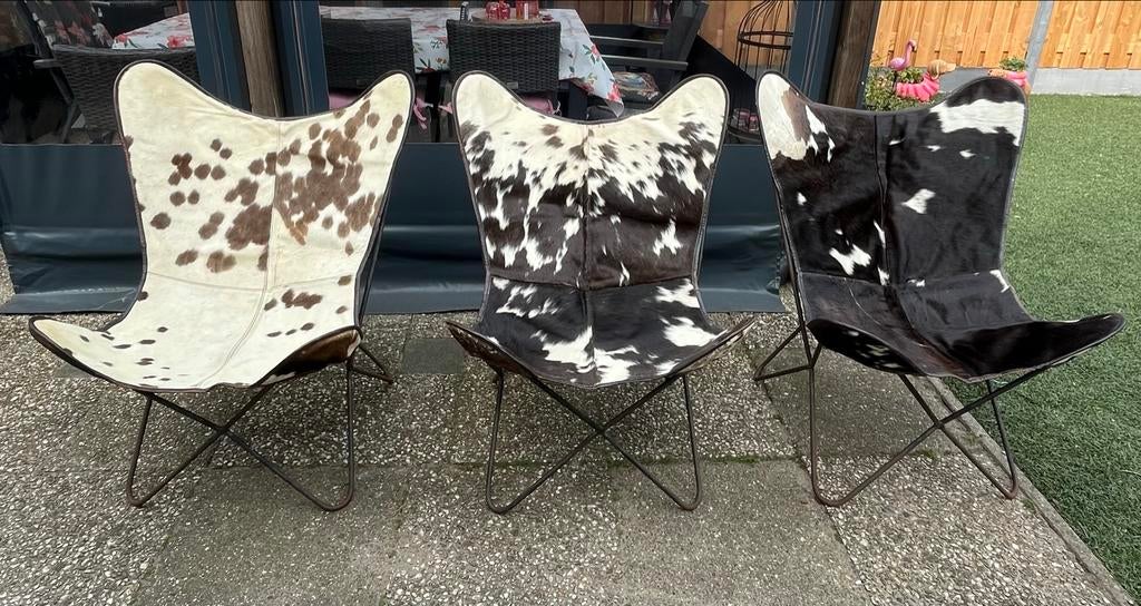 Vlinderstoelen met leren hoes, Ophalen, Gebruikt, Overige kleuren, Drie