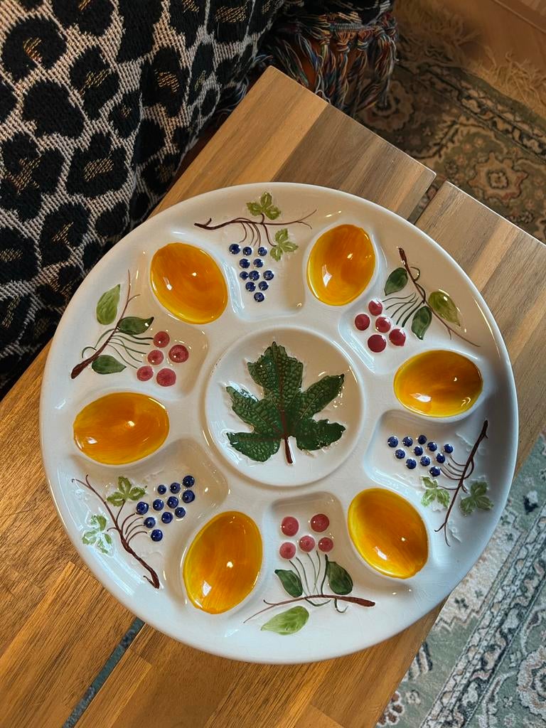 Vintage Italiaans eierschaal/serveerschaal met fruitdecor, Ophalen of Verzenden