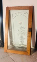 Raam/ deurtje met geëtst glas bloemmotief in houten frame., Ophalen, Minder dan 80 cm, Gevelraam of Ruit