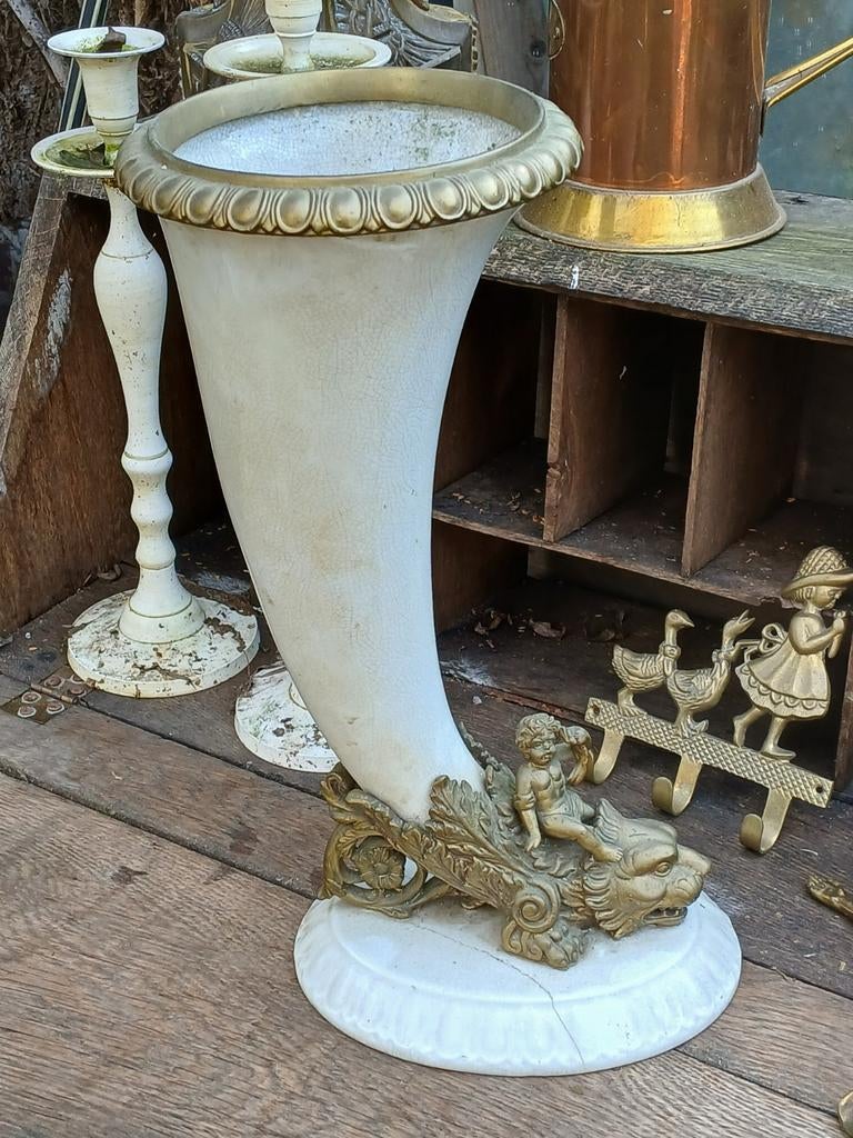 Wong Lee Füllhornvaas Brons/Steengoed, ca. 1895, Ophalen of Verzenden